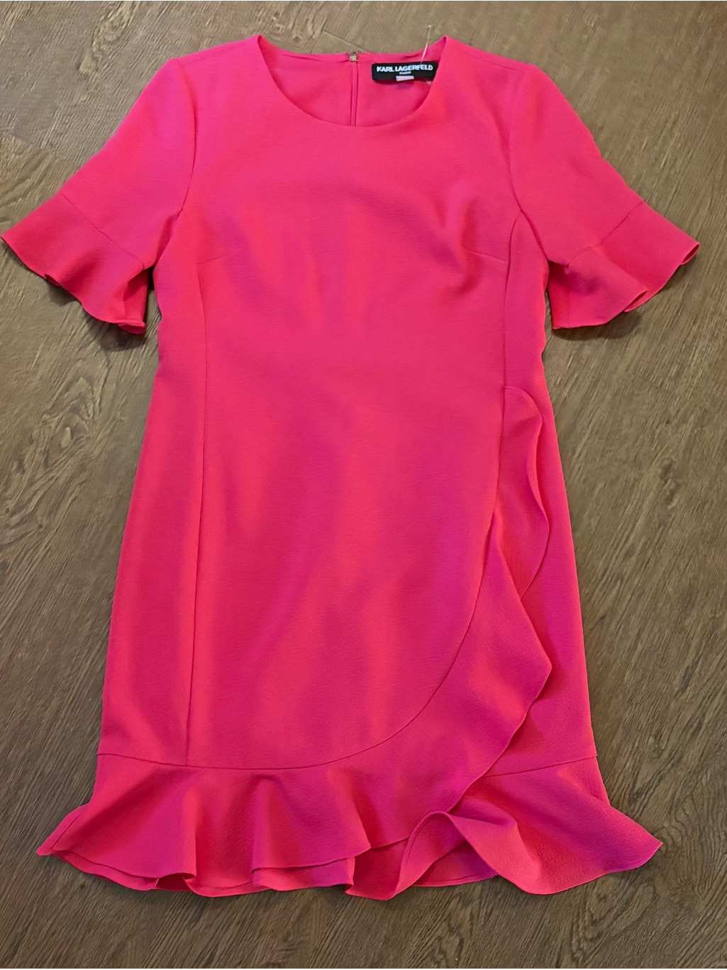 Karl Lagerfeld Hot Pink Ruffle-Trim Shift Dress